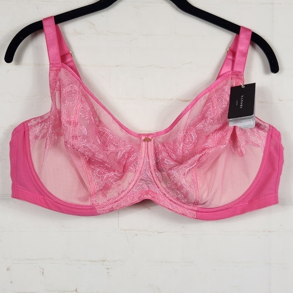 Natori True Decadence Bra Swiss Embroidery Sheer Lace Full Figure Pink 42DDD - Picture 2 of 14